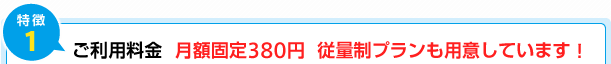 特徴1) ご利用料金 月額固定380円 従量制プランも用意しています!